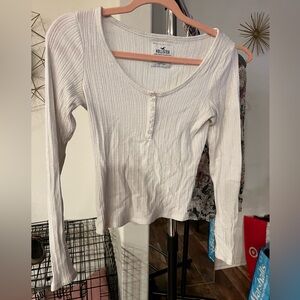 Hollister Cream Ribbed Long Sleeve Top